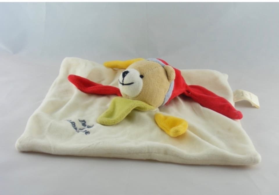 DOUDOU ET COMPAGNIE PLAT OURS BLANC JAUNE ROUGE VERT