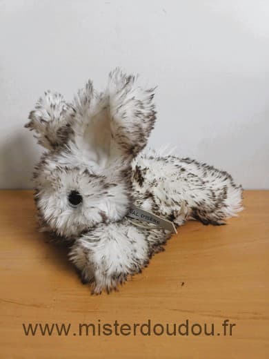 Histoire d ours Lapin Peluche blanc gris yeux brillants gris ruban - Très bon état