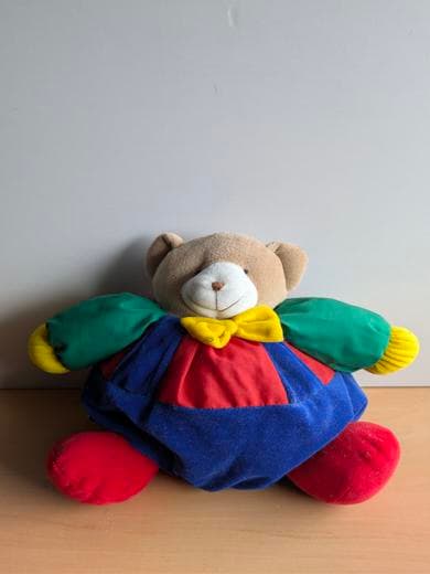 Nicotoy Ours Bleu rouge vert noeud jaune - Très bon état