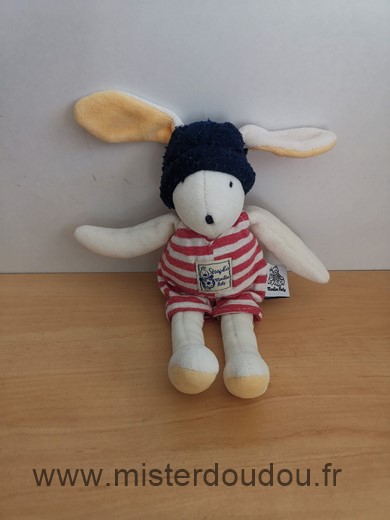 Moulin roty Lapin Seraphin raye rouge bonnet bleu - Très bon état