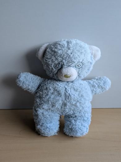 Nounours Ours Ancien peluche bleu blanc yeux en bouton bleus vintage - Bon état
