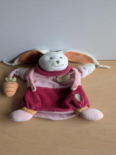 Doudou et compagnie Lapin Rose orange blanc carotte - Très bon état