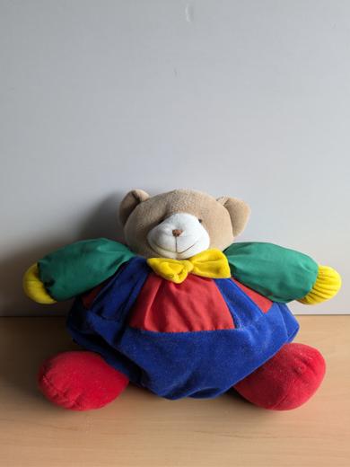 Nicotoy Ours Bleu rouge vert noeud jaune - Très bon état