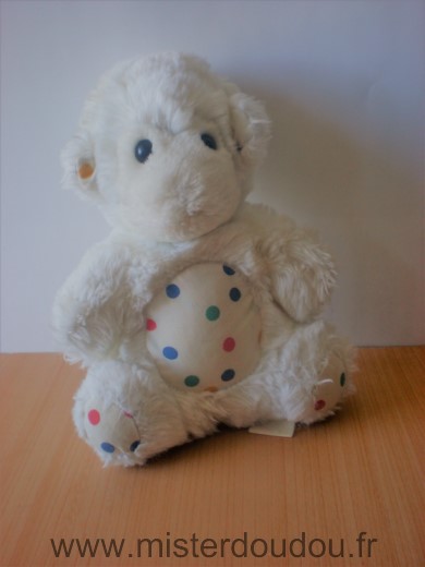 Marque Inconnue Agneau Peluche blanche points multicolore - Très bon état