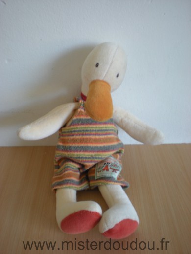 Moulin roty Canard Ecru salopette rayee marron roange vert la grande famille - Bon état