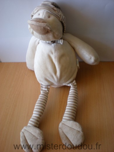 Moulin roty Canard Oie mrsa beige pattes rayes bonnet raye - Très bon état