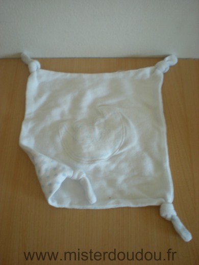 Marque Inconnue Carre Blanc motif lune avec ourson qui dort etoiles bleues derriere - Très bon état