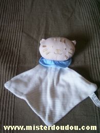 Auchan Chat Rayé beige blanc colerette bleue - Très bon état