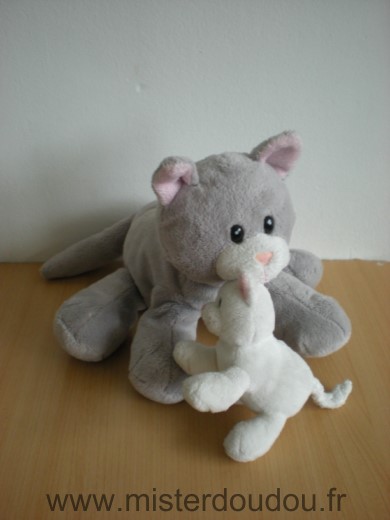 Marque Inconnue Chat Gris rose tenant un bebe chat blanc - Très bon état
