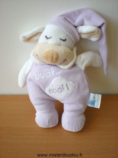 Cmp Chien Mauve blanc brodé ouaf ouaf ! - Etat moyen