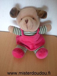 Marque Inconnue Chien Rayé vert blanc robe rose fushia - Très bon état