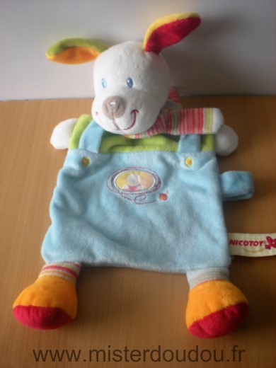 Nicotoy Chien Bleu vert echarpe rayee multicolore - Très bon état