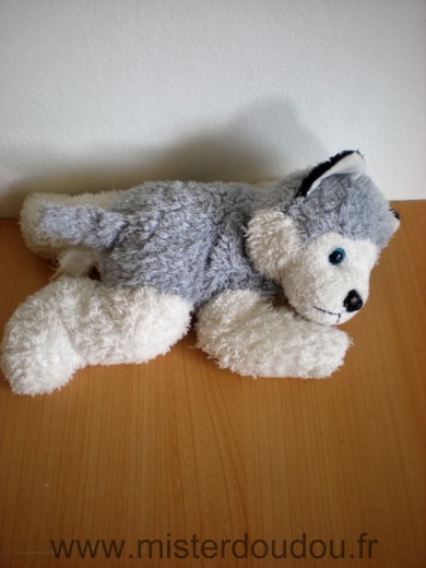 Marque Inconnue Chien Chien loup husky gris blanc yeux bleus allongé - Très bon état