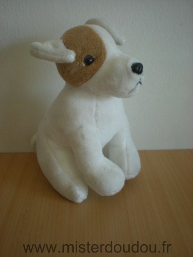 Marque Inconnue Chien Peluche jack russel blanc coccard beige - Très bon état