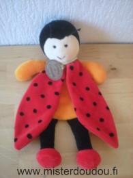 Doudou et compagnie Coccinelle Orange rouge points noirs col vert - Très bon état
