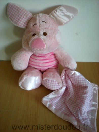 Disney Cochon Porcinet rose mouchoir vichy rose liseret satin rose - Très bon état