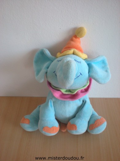 Marque Inconnue Eléphant Bleu orange colerette rose vert - Bon état