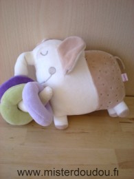 Du pareil au même Eléphant Ecru marron avec 3 anneaux vert mauve violet - Très bon état