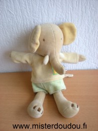 Moulin roty Eléphant Jaune short vert les loustics - Très bon état