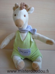 Anna club plush Girafe Ecru salopette verte écharpe mauve - Très bon état