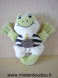 Doudou et compagnie Grenouille Vert blanc bleu - Très bon état