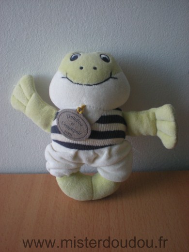 Doudou et compagnie Grenouille Vert bleu blanc - Très bon état