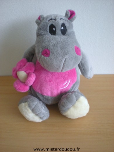 Marque Inconnue Hippopotame Sandy rose gris avec fleur rose - Très bon état