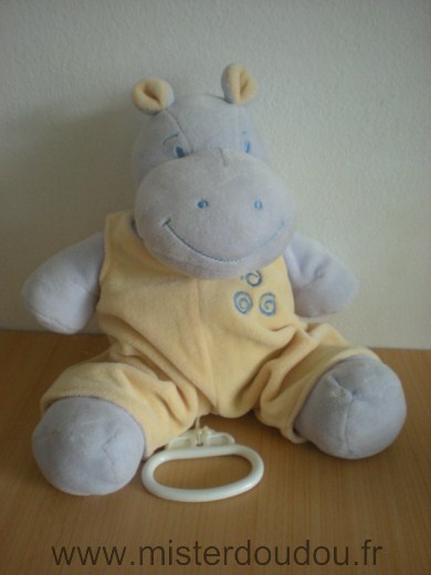 Jollybaby Hippopotame Mauve salopette jaune musical - Très bon état