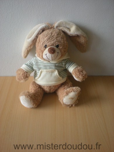 Marque Inconnue Lapin Marron tshirt à capuche rayé écru vert - Très bon état