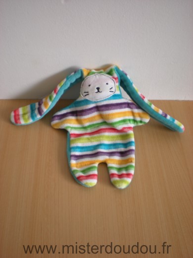 Catimini Lapin Bleu et rayures multicolores reversible - Très bon état