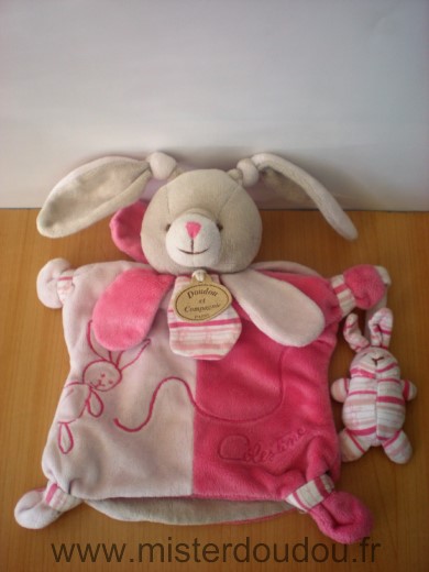 Doudou et compagnie Lapin Celestine rose gris - Bon état