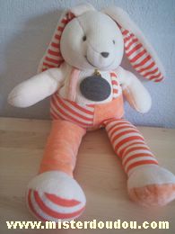 Doudou et compagnie Lapin Ecru rose saumon salopette rayée - Très bon état