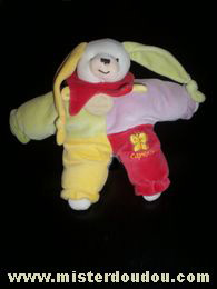 Doudou et compagnie Lapin Vert mauve jaune rouge - Très bon état