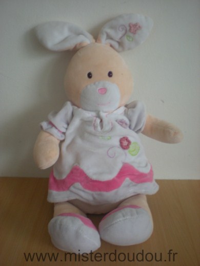 Nounours Lapin Jaune blanc robe blanche rose - Très bon état