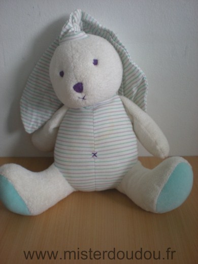 Obaibi okaidi Lapin Blanc, rayé vert mauve - Très bon état