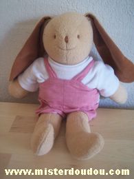 Petit descamps Lapin Beige tshirt blanc salopette rose - Bon état