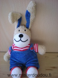 Petit descamps Lapin Marron blanc salopette bleu tshirt rayé rouge blanc - Très bon état