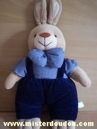 Priscilla larsen Lapin Beige salopette bleu noeud vichy bleu - Très bon état