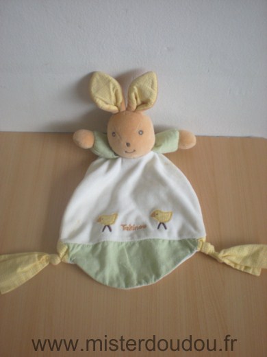 Takinou Lapin Blanc vert jaune motifs 2 oiseaux - Très bon état