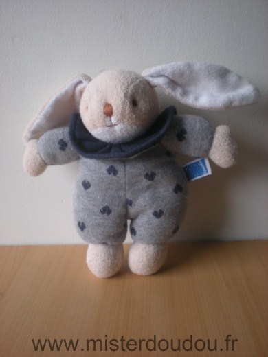 Trousselier Lapin Gris motifs coeur bleu marrine - Très bon état