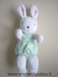 Marque Inconnue Lapin Beige interieur des oreilles rose, salopette vichy vert - Très bon état