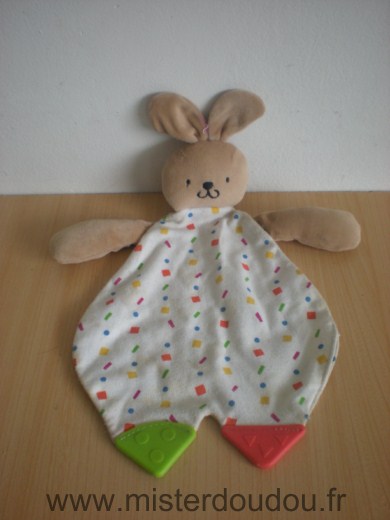 Marque Inconnue Lapin Tissus blanc motifs multicolore anneau dentition - Très bon état