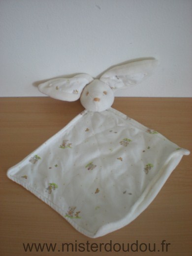Marque Inconnue Lapin Tissus blanc motifs oursons devant, velour ecru derriere - Très bon état