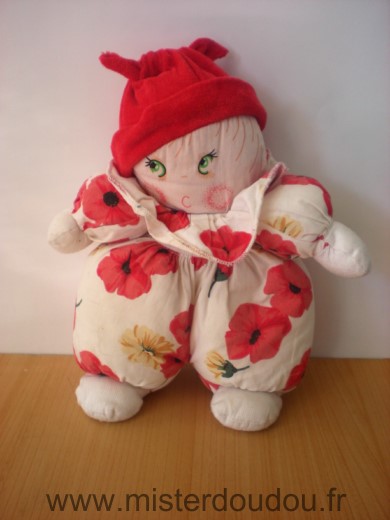 Nounours Lutin Blanc rouge fleurs - Bon état