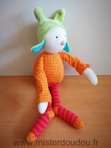 Marque Inconnue Lutin Coccinelle orange jambes rayees rose orange bonnet vert - Très bon état