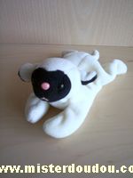Marque Inconnue Mouton Ecru noir, yeux billes noirs nez en plstic rose et fil rose pour la bouche - Bon état