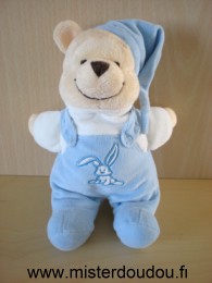 Marque Inconnue Ours Beige salopette bleus avecun lapin blanc - Très bon état