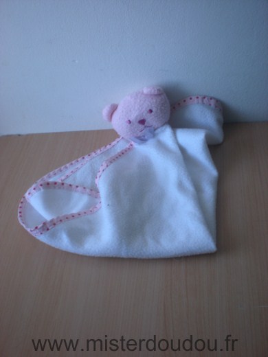 Marque Inconnue Ours Rose mouchoir blanc liseret rose - Bon état
