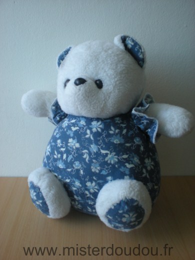 Ajena Ours Bleu motifs fleurs tête en peluche - Très bon état