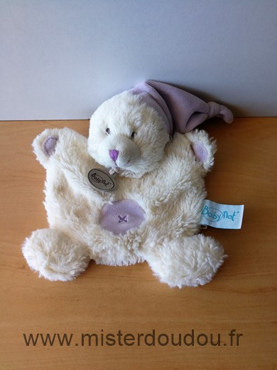 Baby nat Ours Blanc bonnet mauve - Très bon état